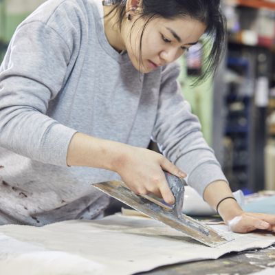 scenic artist in the workshop